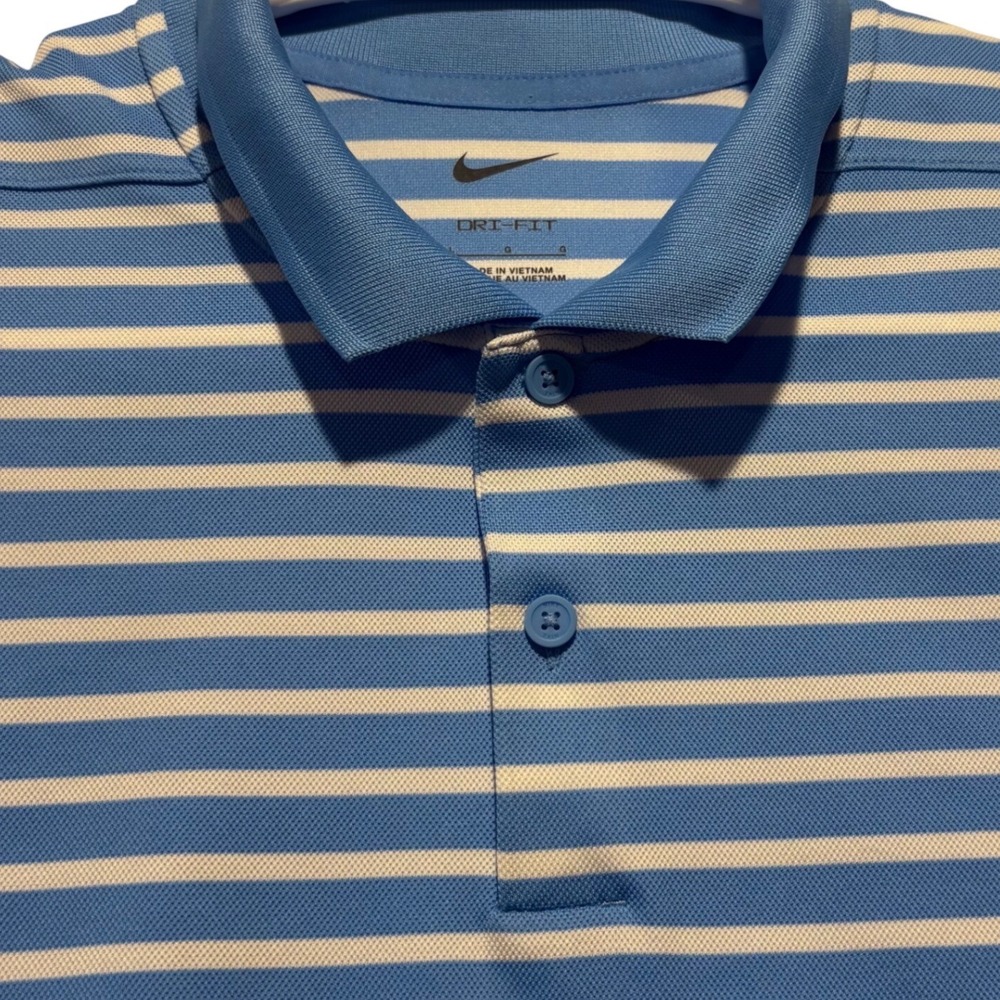 Nike Dri-FIT Men's Blue White Stripe Golf Polo Shirt Size L